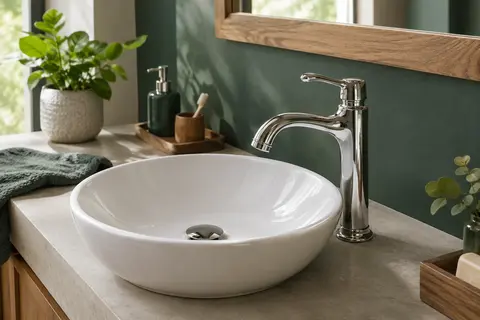 Mitigeur de lavabo GROHE Bauloop chromé à levier métallique installé sur une vasque claire.