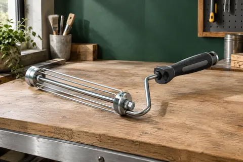 Monture de rouleau ProDec Titan à cage renforcée et poignée intégrée, présentée dans un atelier soigné.