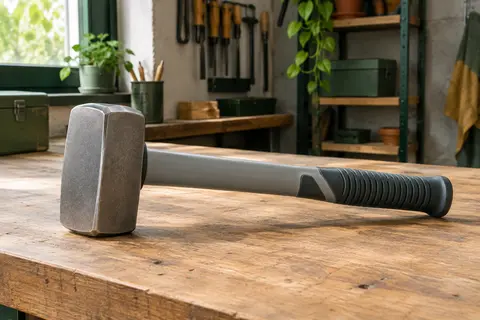 Massette STANLEY grise de 1,5 kg avec tête plate, manche en fibre de verre et poignée nervurée.